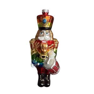 Rainbow Nutcracker Glass Ornament With Drum - Colorful Christmas Holiday Decorat